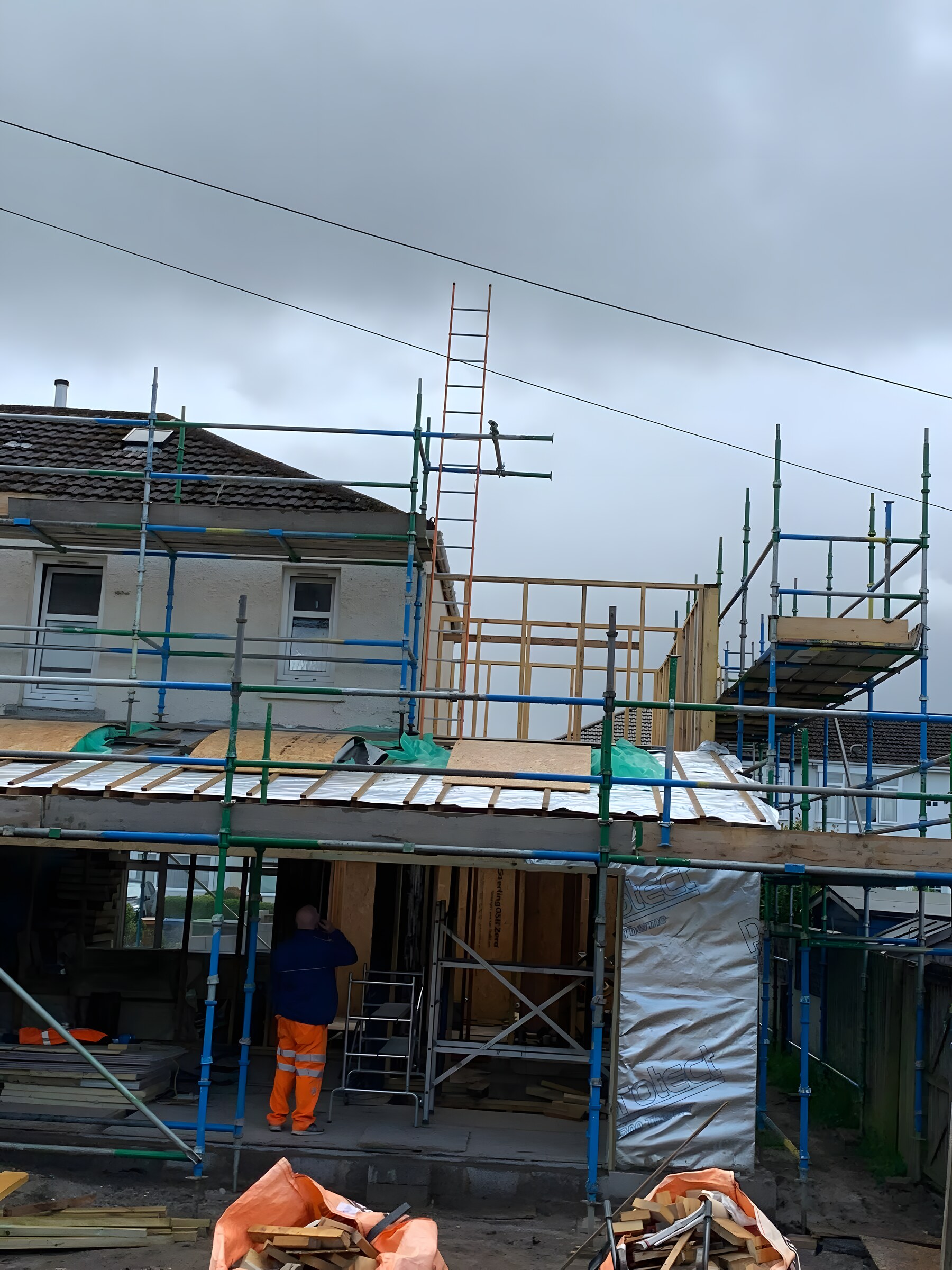 A bigger job — the frame going up at first-floor level