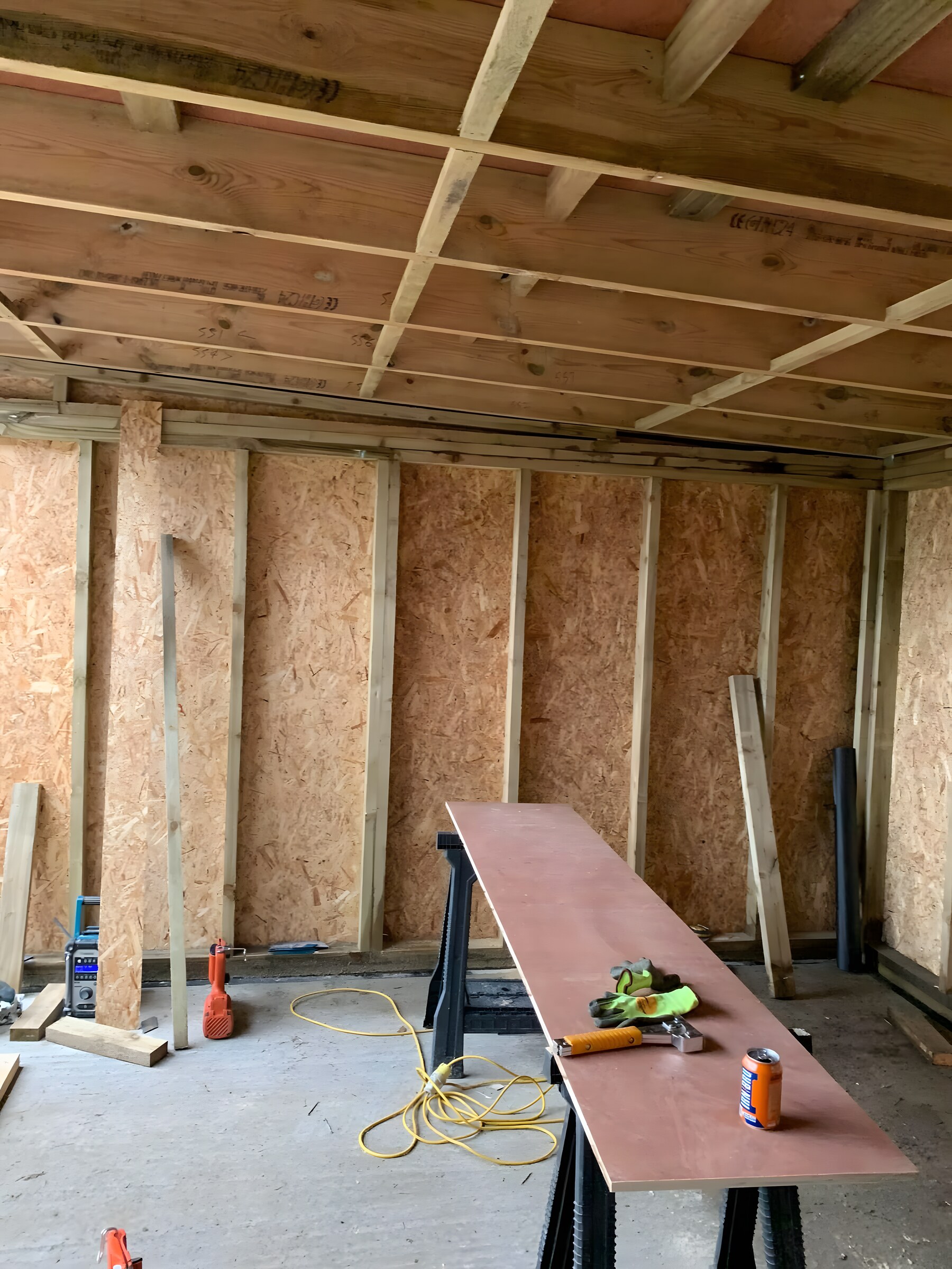Timber stud frame with OSB sheathing